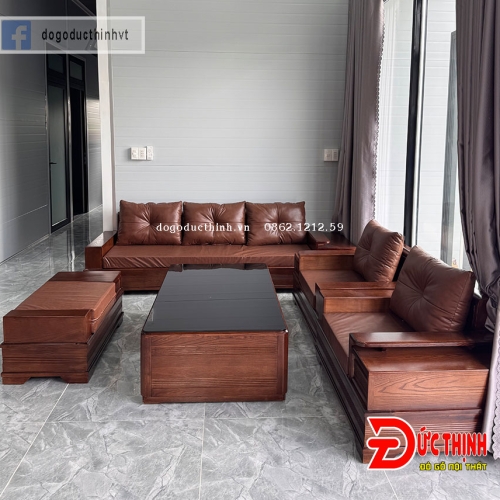 Sofa gỗ sồi Nga tại xã Long Hải - mẫu chân pháo có nệm bọc da hiện đại là lựa chọn đáng chú ý cho phòng khách hiện nay