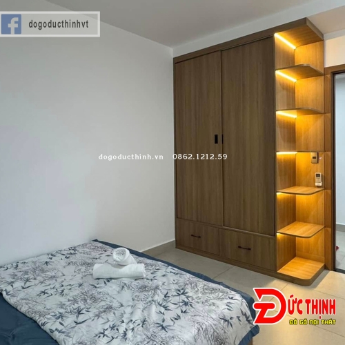Tủ quần áo gỗ MDF lõi xanh chống ẩm, cánh trượt (lùa), có đèn led hiện đại