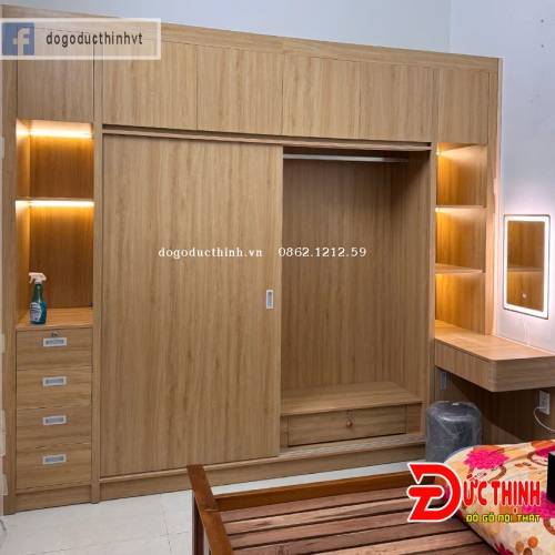 Tủ quần áo cánh lùa gỗ công nghiệp – giải pháp tiết kiệm diện tích tối ưu cho phòng ngủ căn hộ tại Vũng Tàu