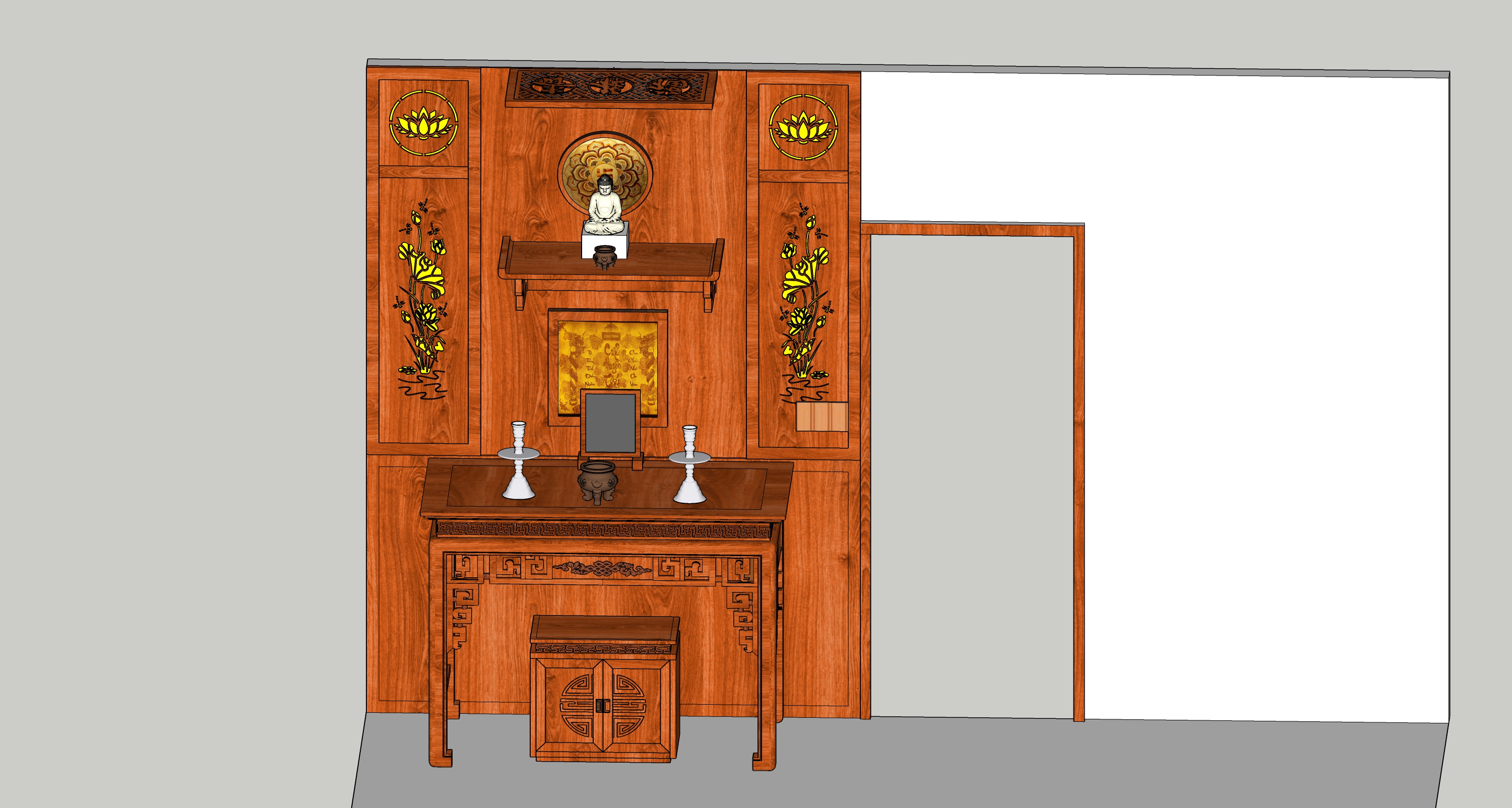 Bản vẽ 3d phòng thờ tại đồ gỗ Đức Thịnh Vũng Tàu