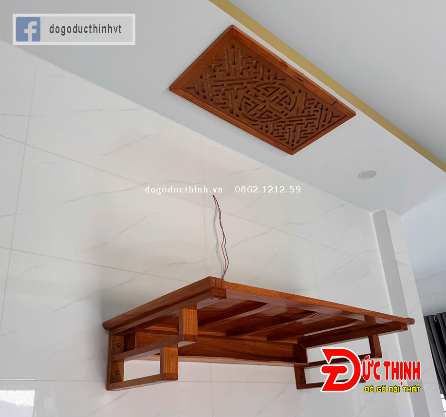 Bàn Thờ Quan Âm Treo Tường Gỗ đỏ - Mẫu Trơn (Đủ Kích Thước)