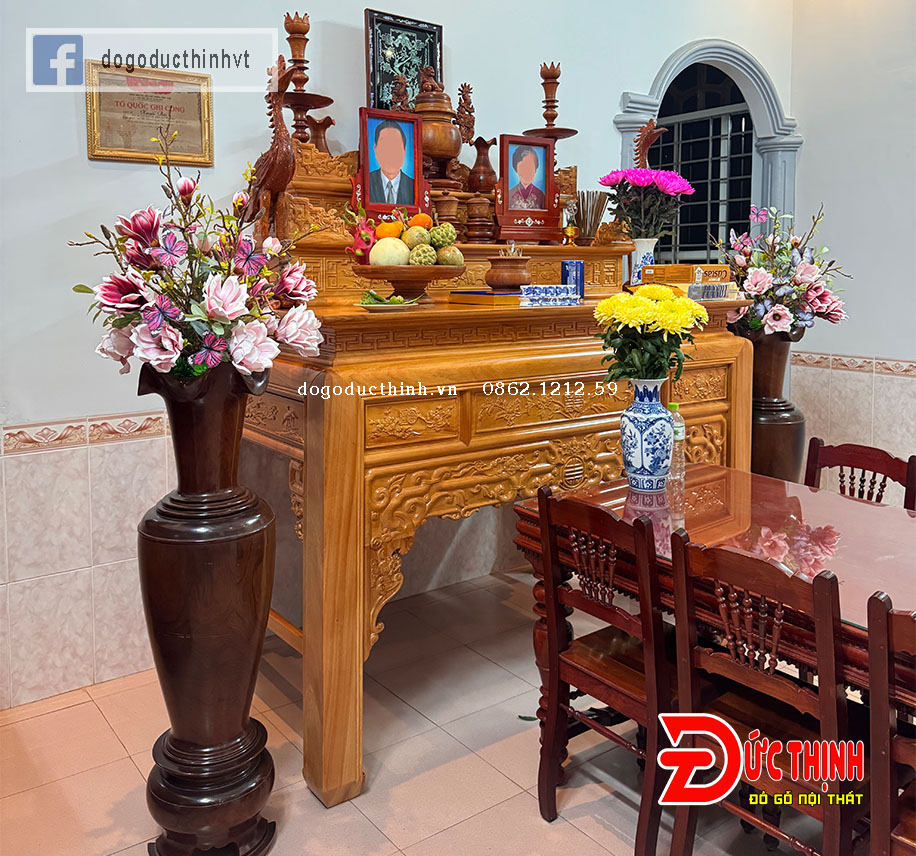 Án gian thờ gỗ Gõ Đỏ tam cấp 175 – Mẫu Ngũ Phúc chuẩn thước Lỗ Ban