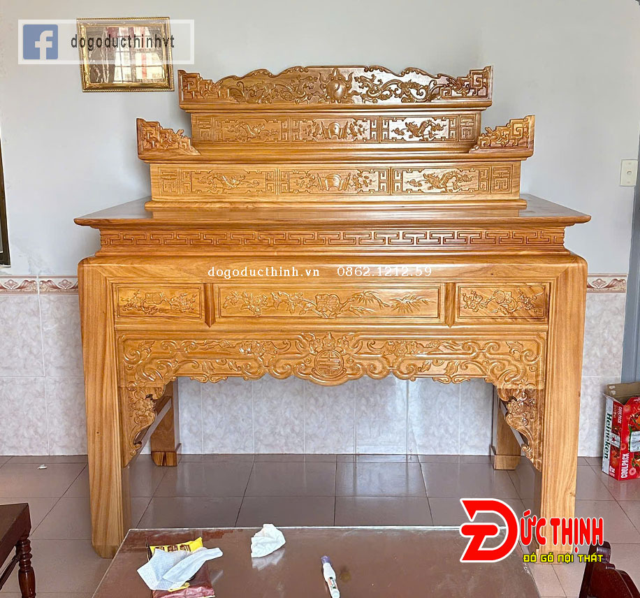 Án gian thờ gỗ Gõ Đỏ tam cấp 175 – Mẫu Ngũ Phúc chuẩn thước Lỗ Ban