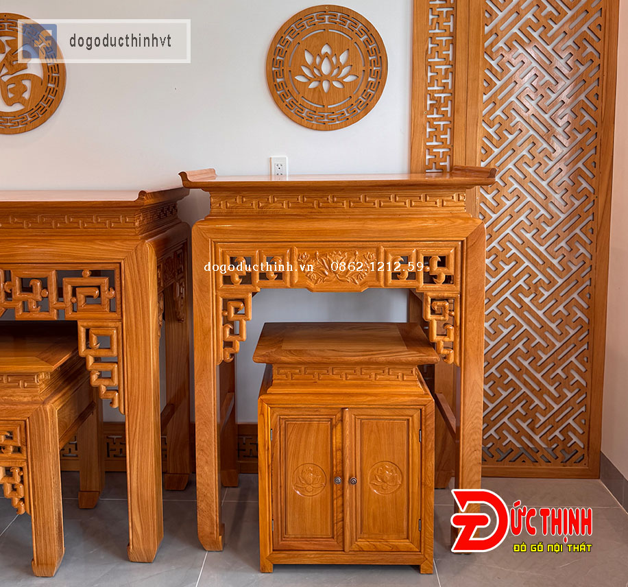 Án Gian Thờ Gỗ Đỏ 107x133 Có Tủ Gầm – Thiết Kế Hiện Đại, Gọn Gàng