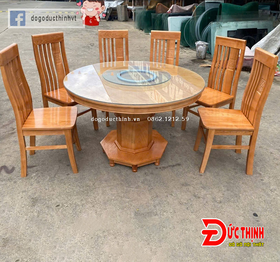 Bàn ăn tròn gỗ sồi Nga 6 ghế - Đồ Gỗ Đức Thịnh