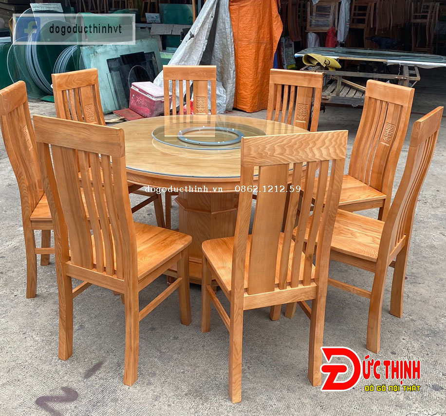 Bàn ăn tròn gỗ sồi Nga 6 ghế - Đồ Gỗ Đức Thịnh
