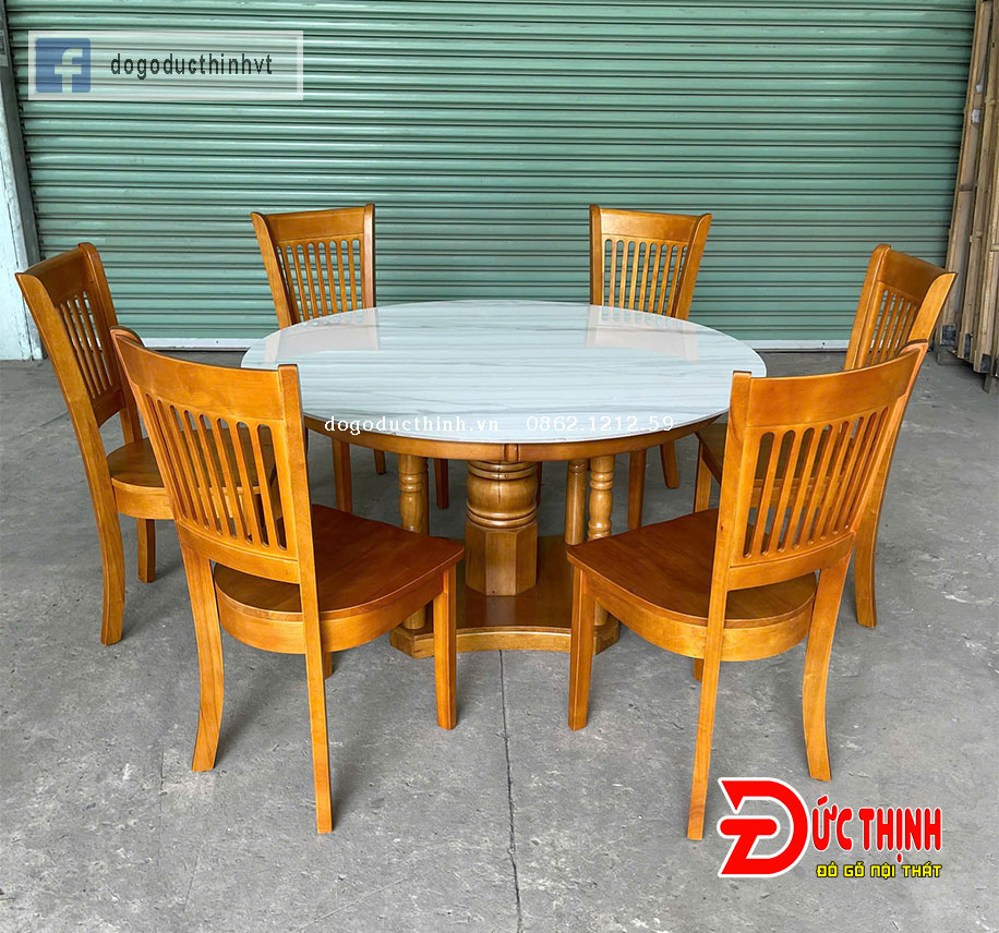 Bàn ăn tròn gỗ sồi Nga 6 ghế - Đồ Gỗ Đức Thịnh