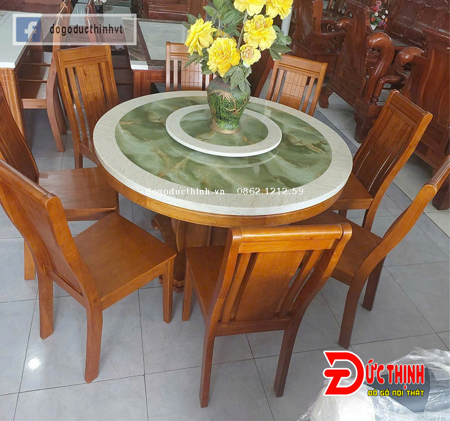 Bàn ăn tròn gỗ sồi Nga 6 ghế - Đồ Gỗ Đức Thịnh