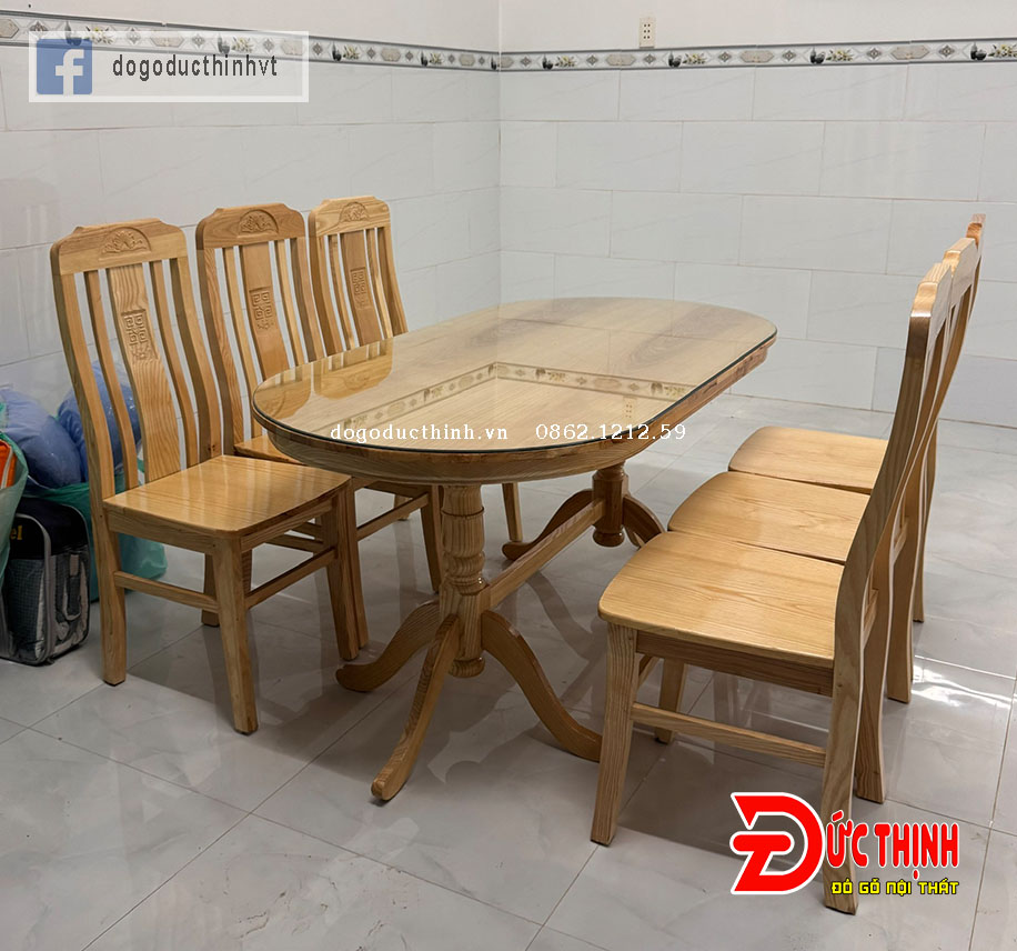 Bàn Ăn Gỗ Sồi – Oval – 6 Ghế