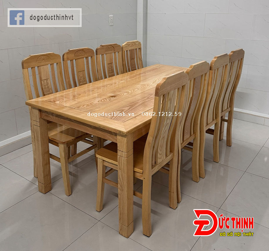 Bàn Ăn Gỗ Sồi Nga Vuông 8 Ghế