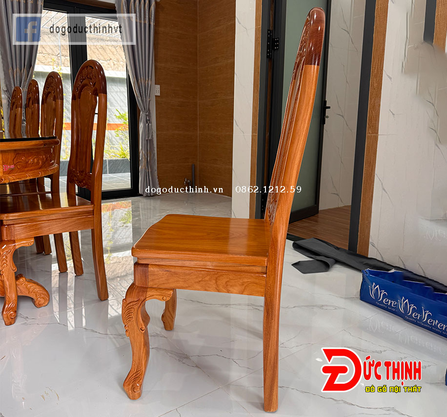 Bàn ăn gỗ đỏ - Oval - 10 ghế tựa đào