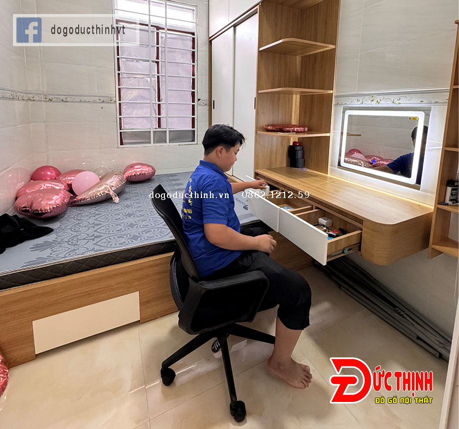 thi công trọn bộ phòng ngủ gỗ công nghiệp theo kiểu nhỏ gọn