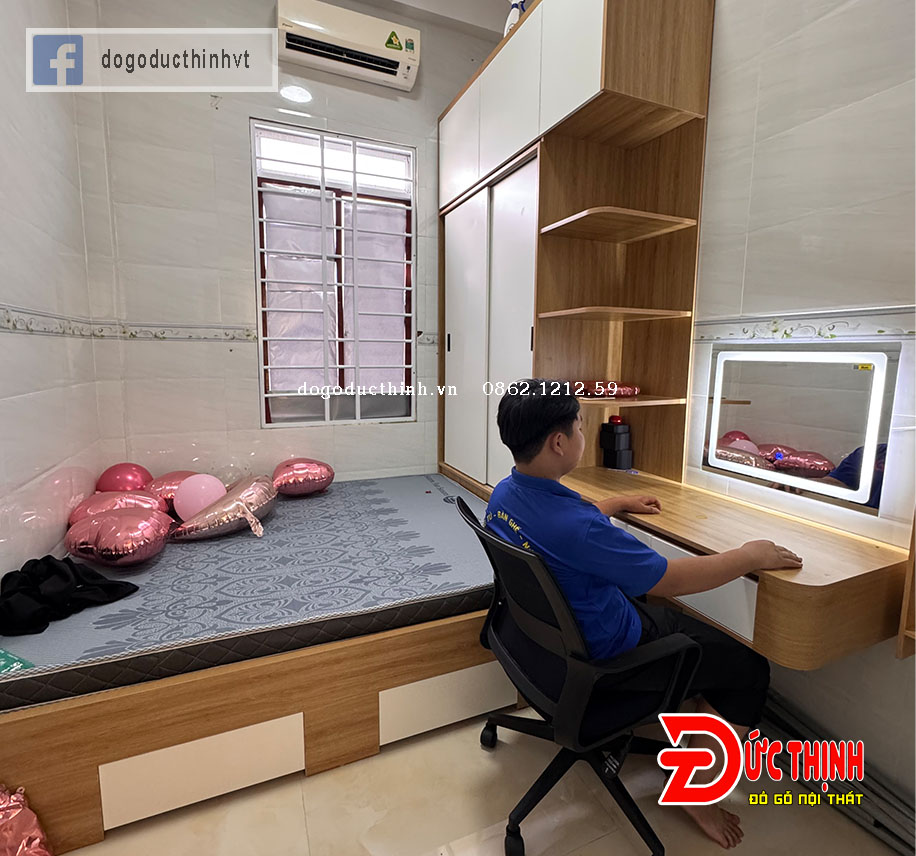 thi công trọn bộ phòng ngủ gỗ công nghiệp theo kiểu nhỏ gọn