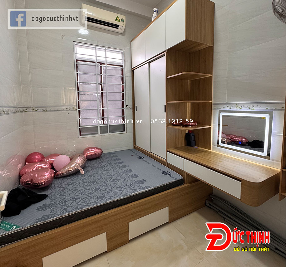 thi công trọn bộ phòng ngủ gỗ công nghiệp theo kiểu nhỏ gọn