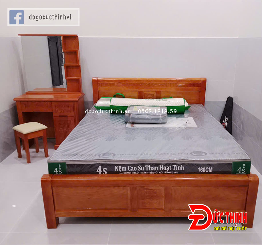 Giường ngủ gỗ sồi - Vạt phản nan - Lau màu gỗ đỏ
