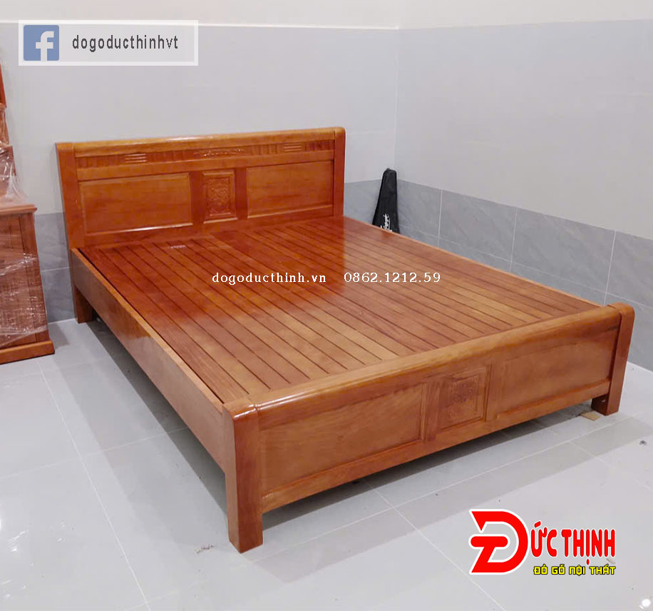 Giường ngủ gỗ sồi - Vạt phản nan - Lau màu gỗ đỏ