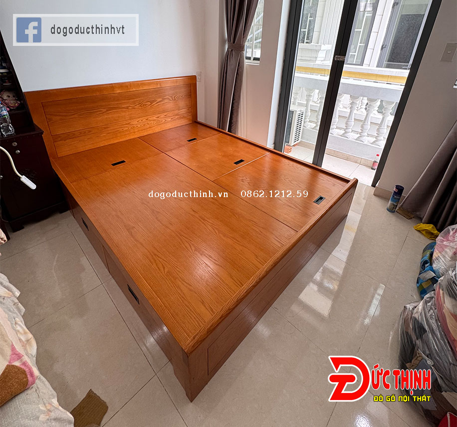 Giường ngủ gỗ sồi Nga mẫu trơn hiện đại