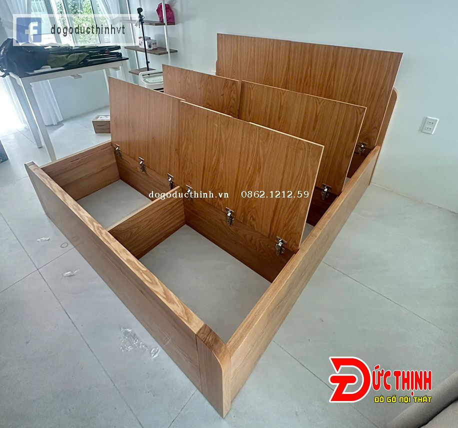 Giường ngủ gỗ sồi Nga mẫu trơn hiện đại bo cong - màu gỗ sồi Nga tự nhiên