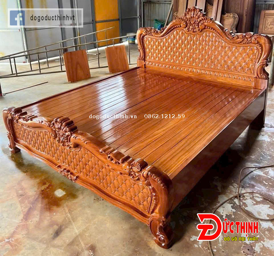 Giường Ngủ Gỗ Lát Mẫu Louis Hoàng Gia – Đẳng Cấp Tân Cổ Điển Cho Không Gian Phòng Ngủ