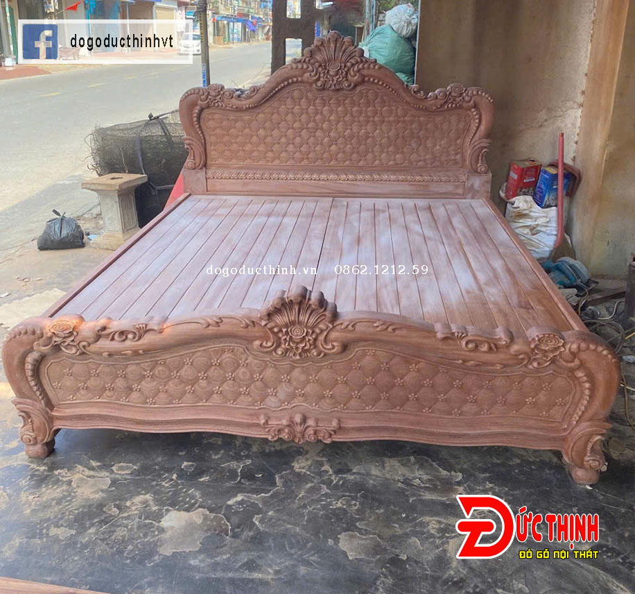 Giường Ngủ Gỗ Lát Mẫu Louis Hoàng Gia – Đẳng Cấp Tân Cổ Điển Cho Không Gian Phòng Ngủ