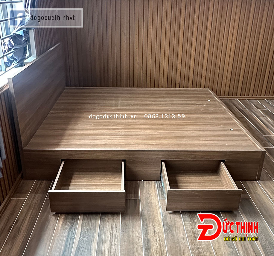 Giường ngủ trơn hiện đại gỗ MDF phủ melamin vân gỗ