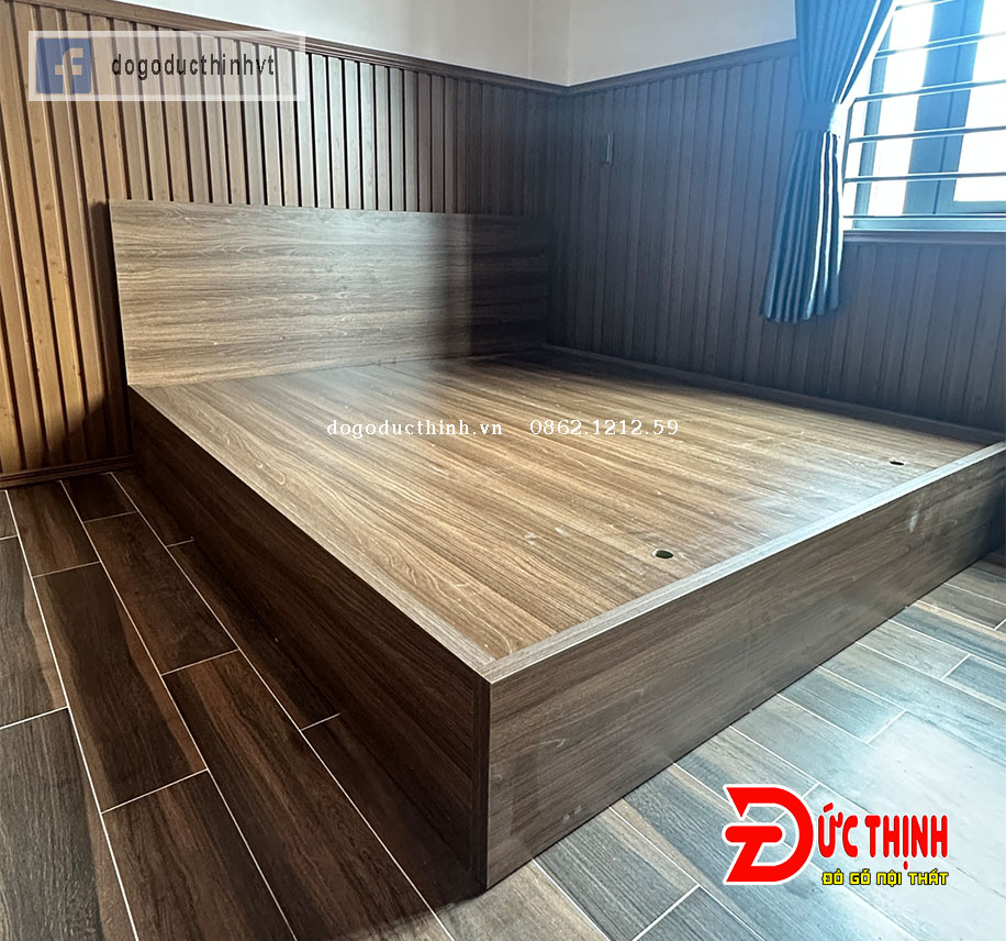 Giường ngủ trơn hiện đại gỗ MDF phủ melamin vân gỗ