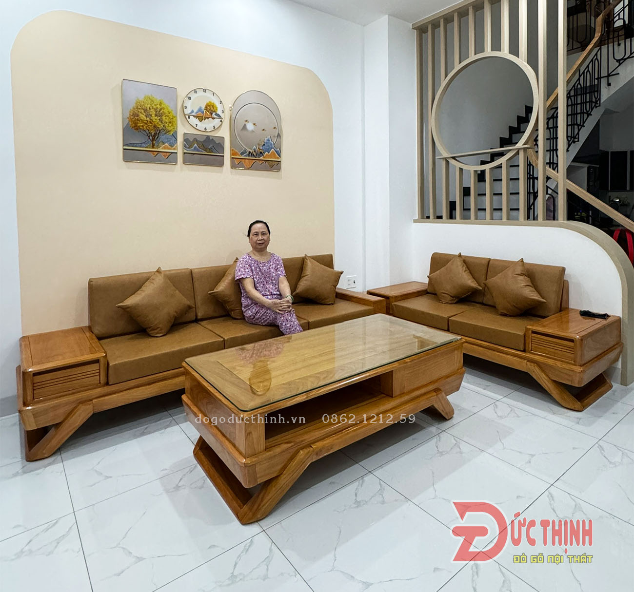 Bộ sofa gỗ đỏ phòng khách góc L cao cấp