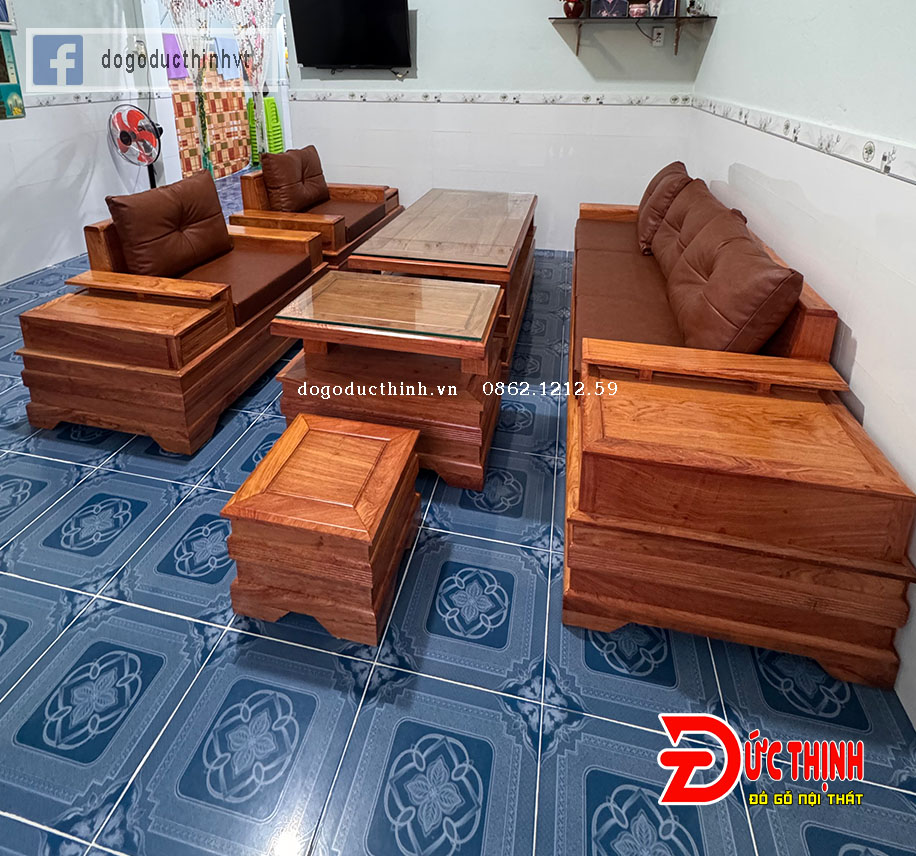 Bàn ghế sofa phòng khách hiện đại mẫu chân pháo – gỗ hương đá