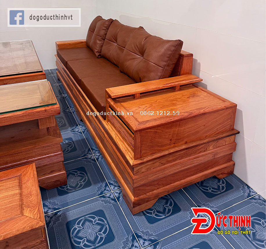 Bàn ghế sofa phòng khách hiện đại mẫu chân pháo – gỗ hương đá