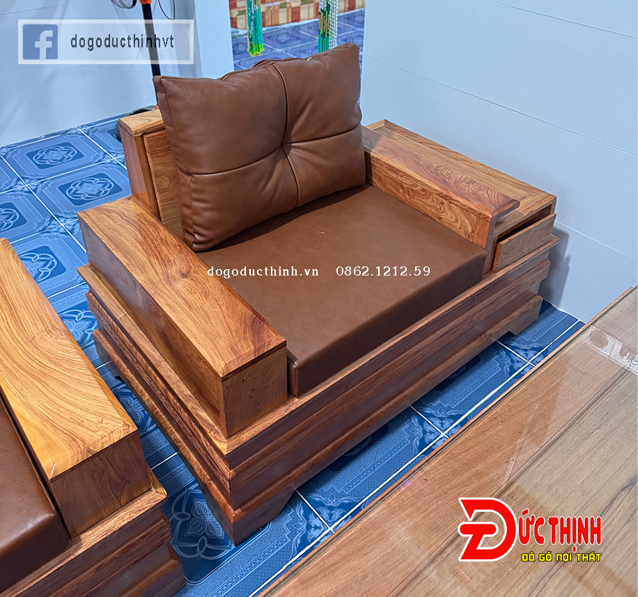 Bàn ghế sofa phòng khách hiện đại mẫu chân pháo – gỗ hương đá