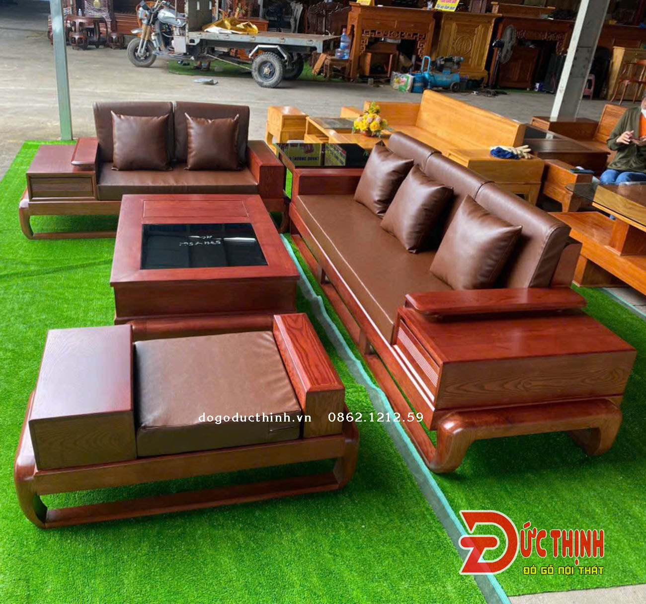 Sofa 2 văng gỗ sồi Nga - lau màu gỗ hương đá giá hạt dẻ