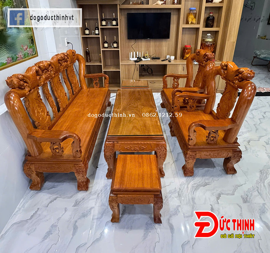 SALON GỖ ĐỎ - ĐÀO TIÊN - CỘT 12 - 6 MÓN - TAY CUỘN