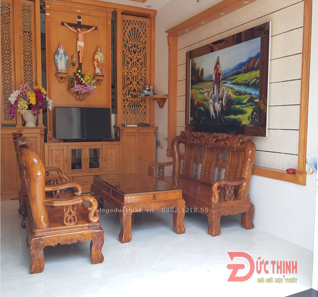 SALON HƯƠNG VÂN – ĐÀO BÚP – CỘT 14 – 6 MÓN – GỖ TỰ NHIÊN CAO CẤP