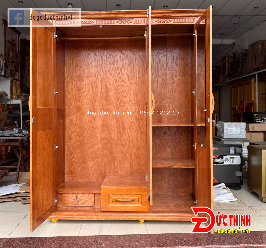 TỦ QUẦN ÁO GỖ SỒI NGA 3 CÁNH (lau màu gỗ đỏ) - hàng đẹp