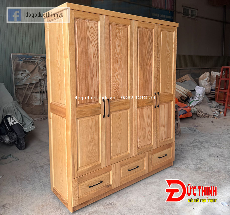 Tủ quần áo gỗ sồi Nga – mẫu trơn tối giản, hiện đại tại Long Hải TP HCM