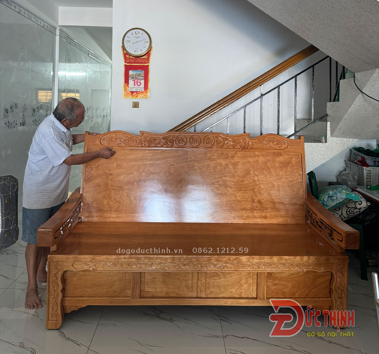 Ghế trường kỷ kéo (trượt) gỗ đỏ
