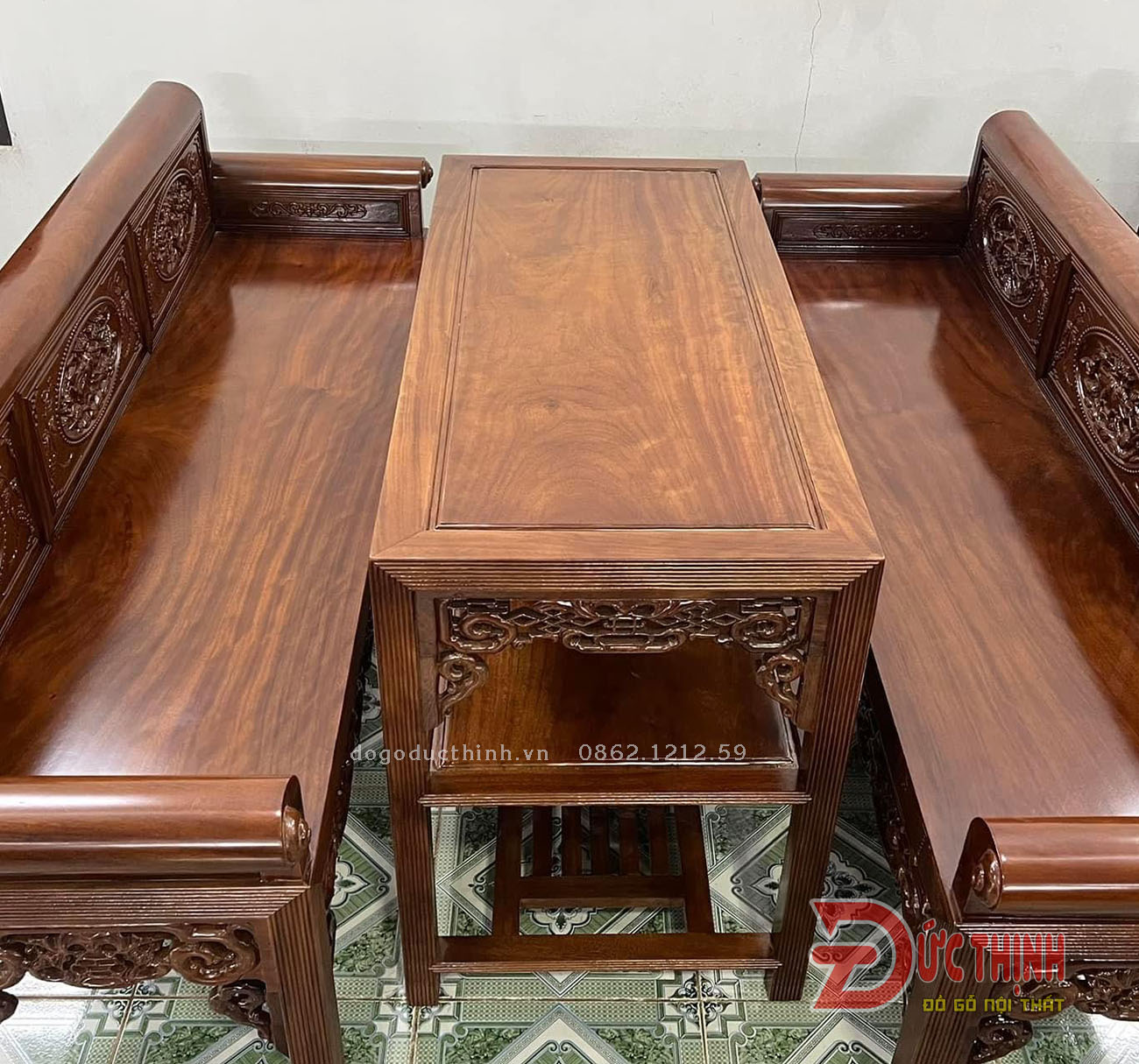Bộ bàn ghế trường kỷ gỗ gụ Lào - mẫu 7 chỉ