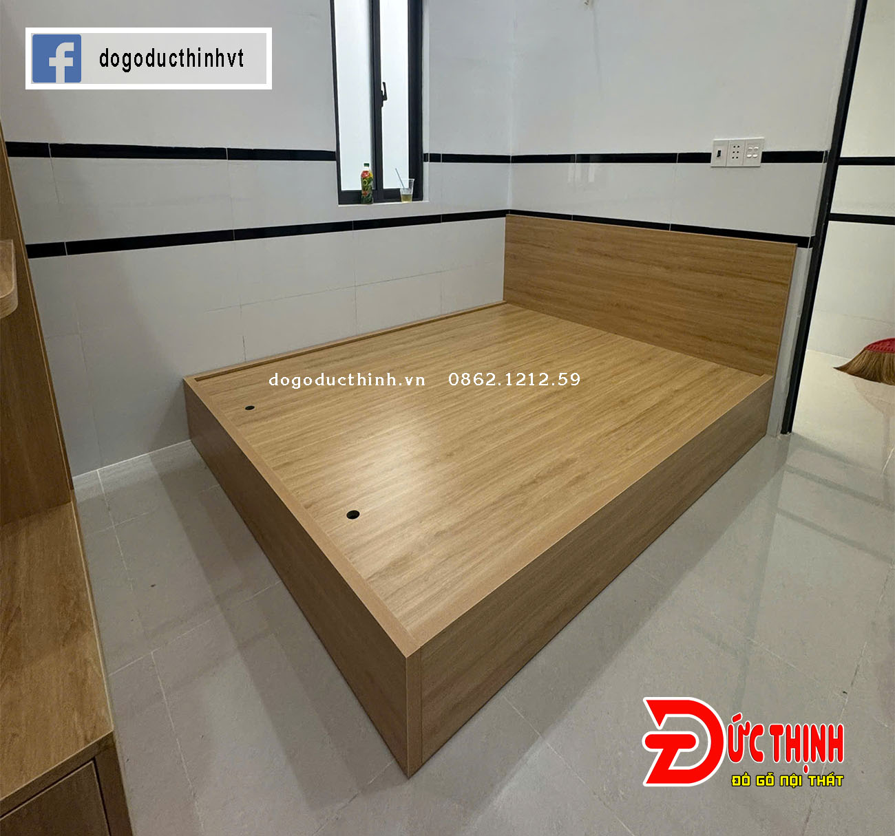Giường ngủ gỗ MDF hiện đại - màu gỗ sồi