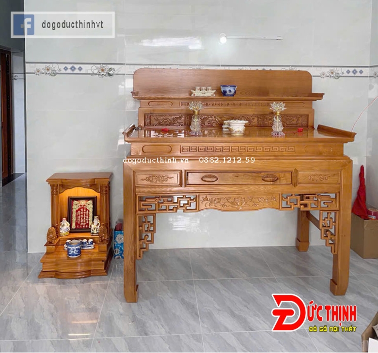 Án gian thờ gỗ sồi Nga mẫu Nhị cấp ngang 1m53