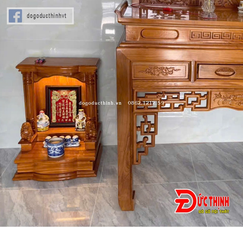 Án gian thờ gỗ sồi Nga mẫu Nhị cấp ngang 1m53