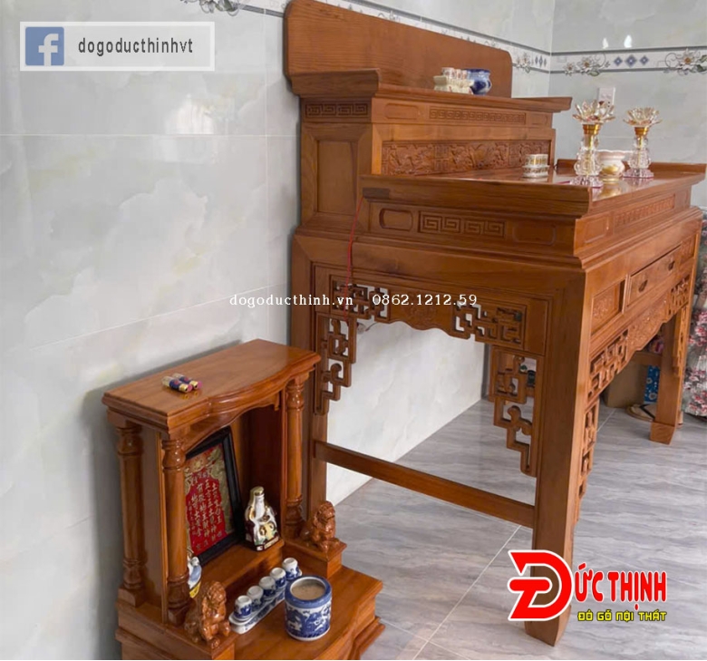 Án gian thờ gỗ sồi Nga mẫu Nhị cấp ngang 1m53