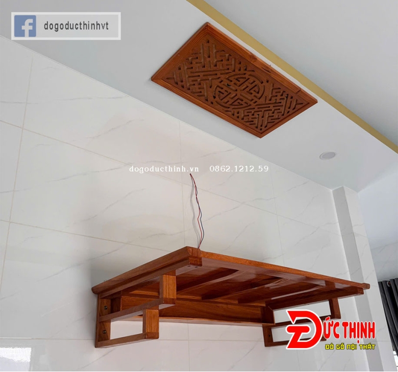 Bàn thờ Quan Âm treo tường gỗ đỏ - mẫu trơn (đủ kích thước)