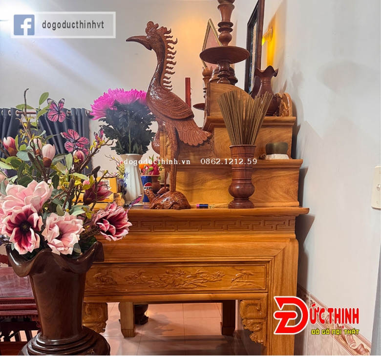 Án Gian thờ gỗ đỏ tam cấp 175 - Mẫu ngũ phúc