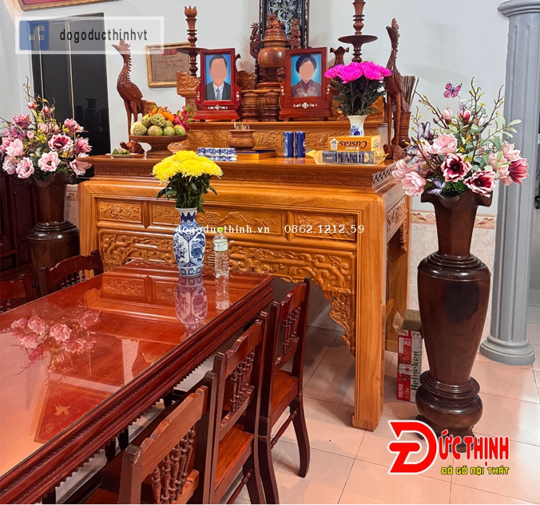 Án Gian thờ gỗ đỏ tam cấp 175 - Mẫu ngũ phúc