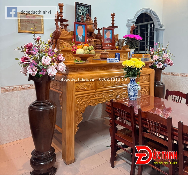 Án Gian thờ gỗ đỏ tam cấp 175 - Mẫu ngũ phúc