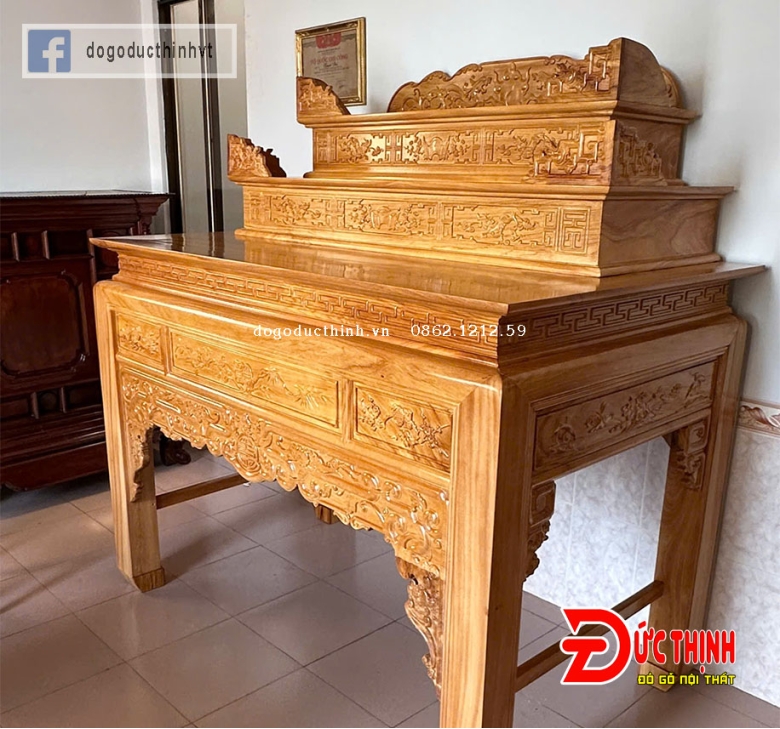 Án Gian thờ gỗ đỏ tam cấp 175 - Mẫu ngũ phúc