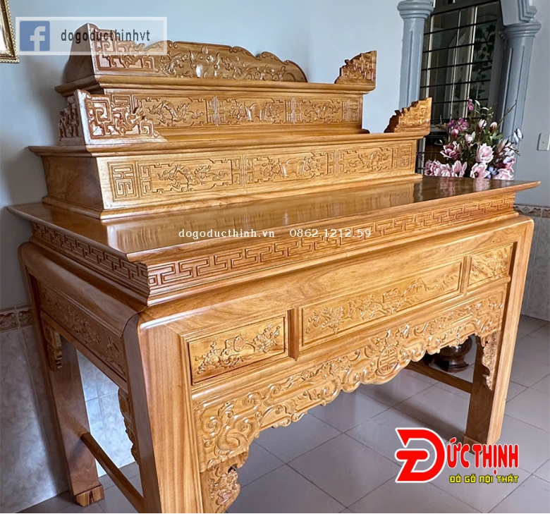 Án Gian thờ gỗ đỏ tam cấp 175 - Mẫu ngũ phúc