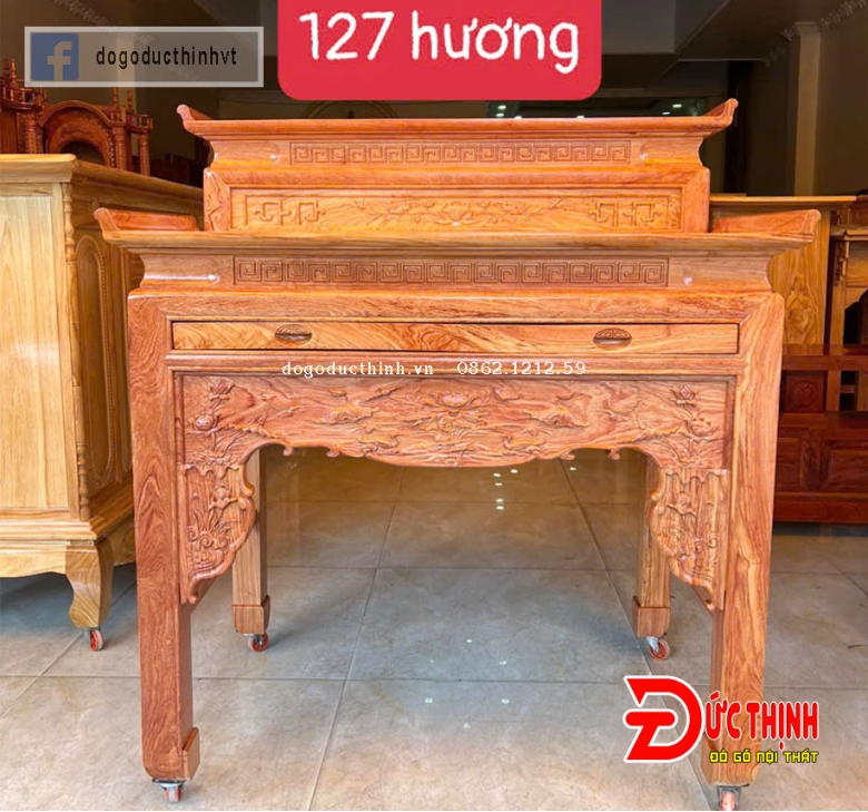Án gian thờ gỗ hương đá mẫu sen - 2 tầng 127