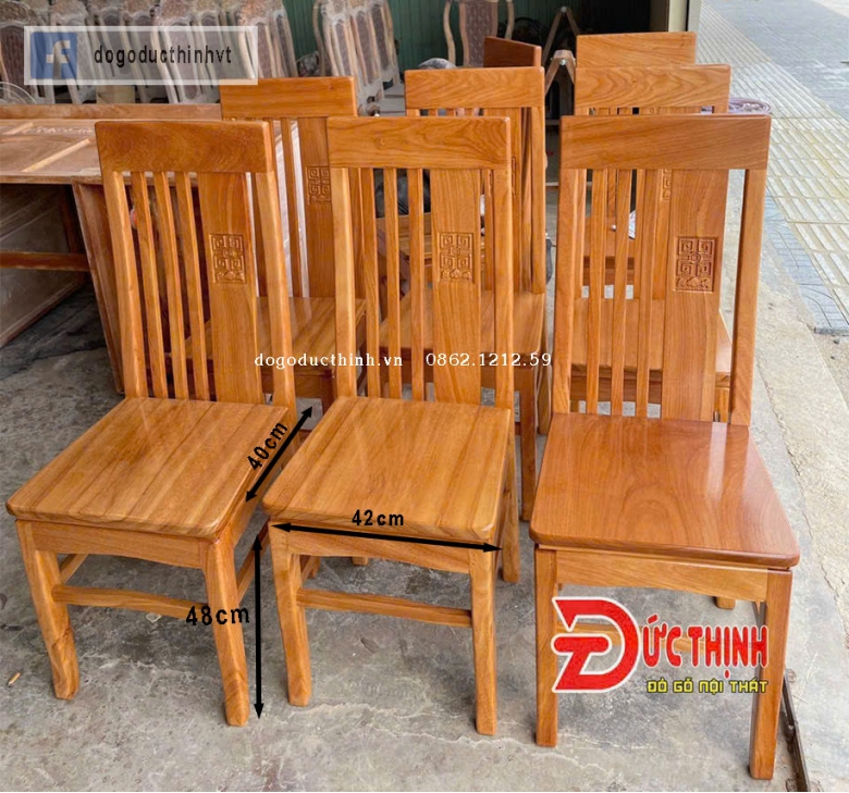 Bàn ăn gỗ đỏ - Vuông - 6 ghế