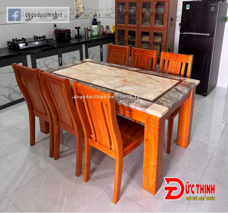 BÀN ĂN MẶT ĐÁ WANUT 160CM- VUÔNG - 6 GHẾ VUÔNG - BAMD-31